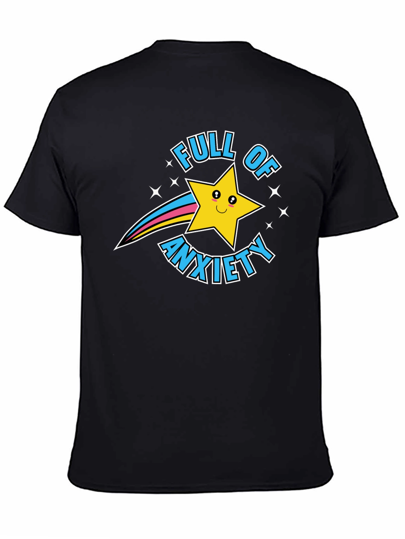 Black Full of Anxiety Graphic Print Crew Neck T-Shirt view 4