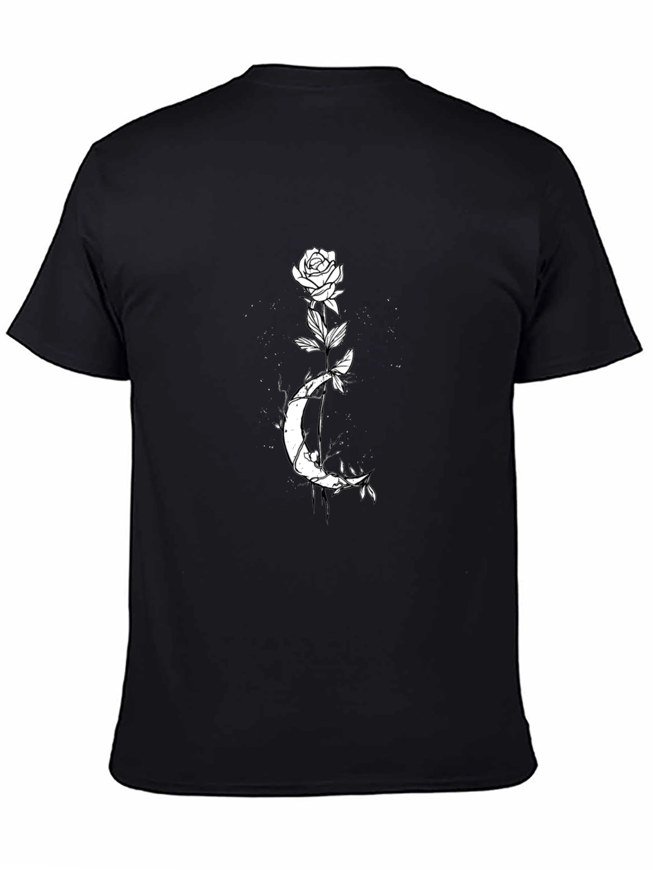 Black Rose and Moon Graphic Tee - Men's Black T-Shirt view 4