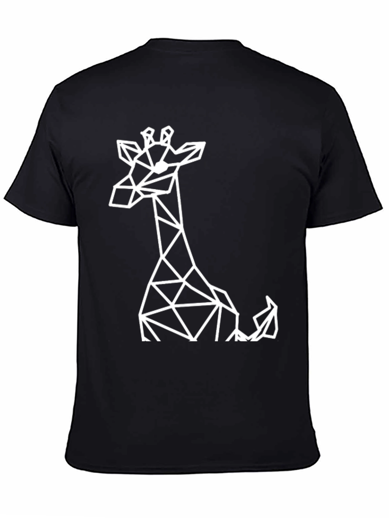 Black Geometric Giraffe Graphic Tee - Black Cotton T-Shirt view 4