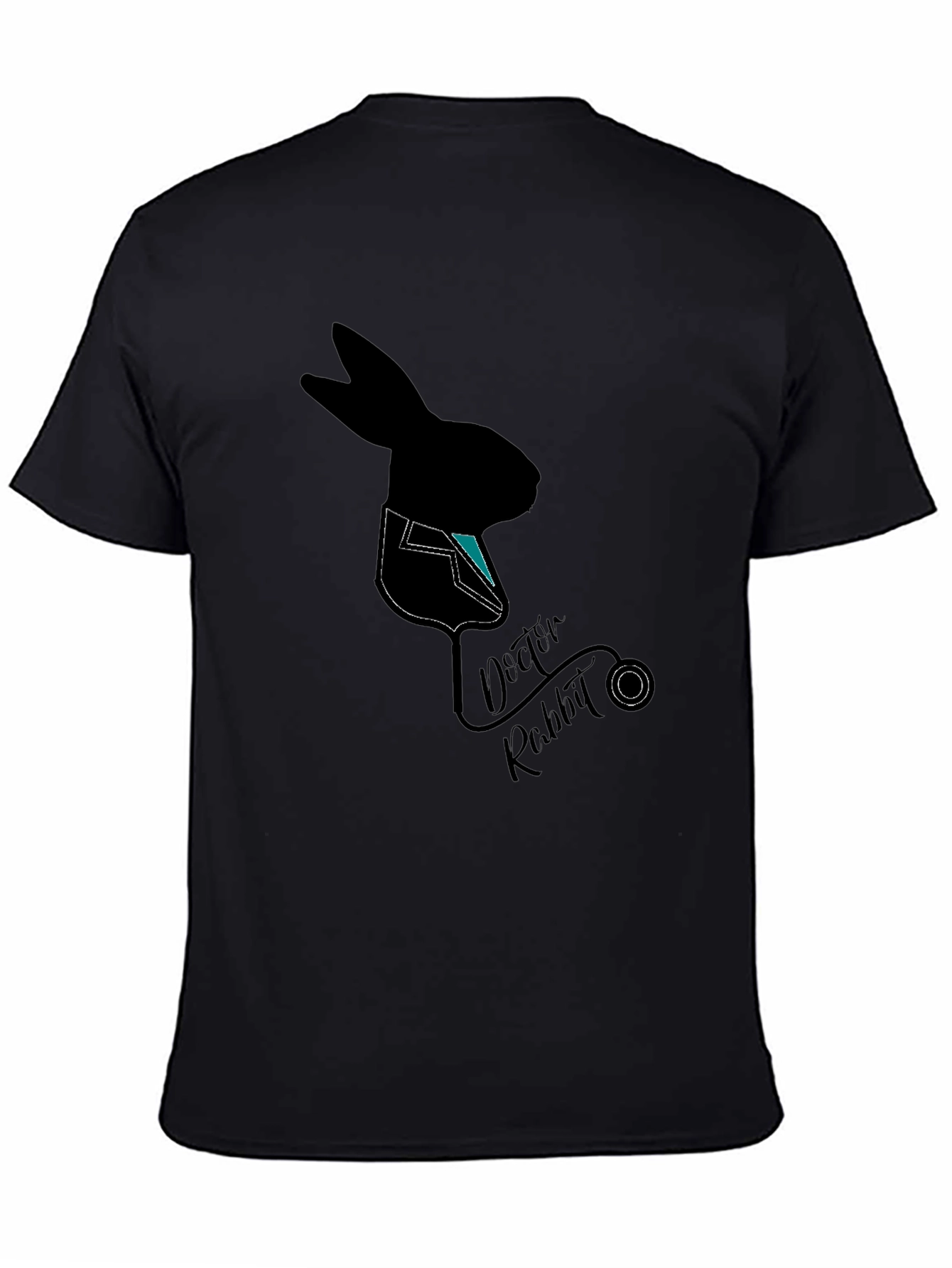 Black Doctor Rabbit Graphic T-Shirt - Black Cotton Tee view 4