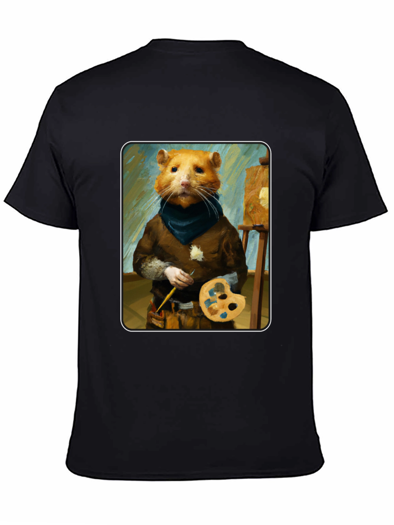 Black Hamster Painter T-Shirt - Artistic Novelty Tee view 4
