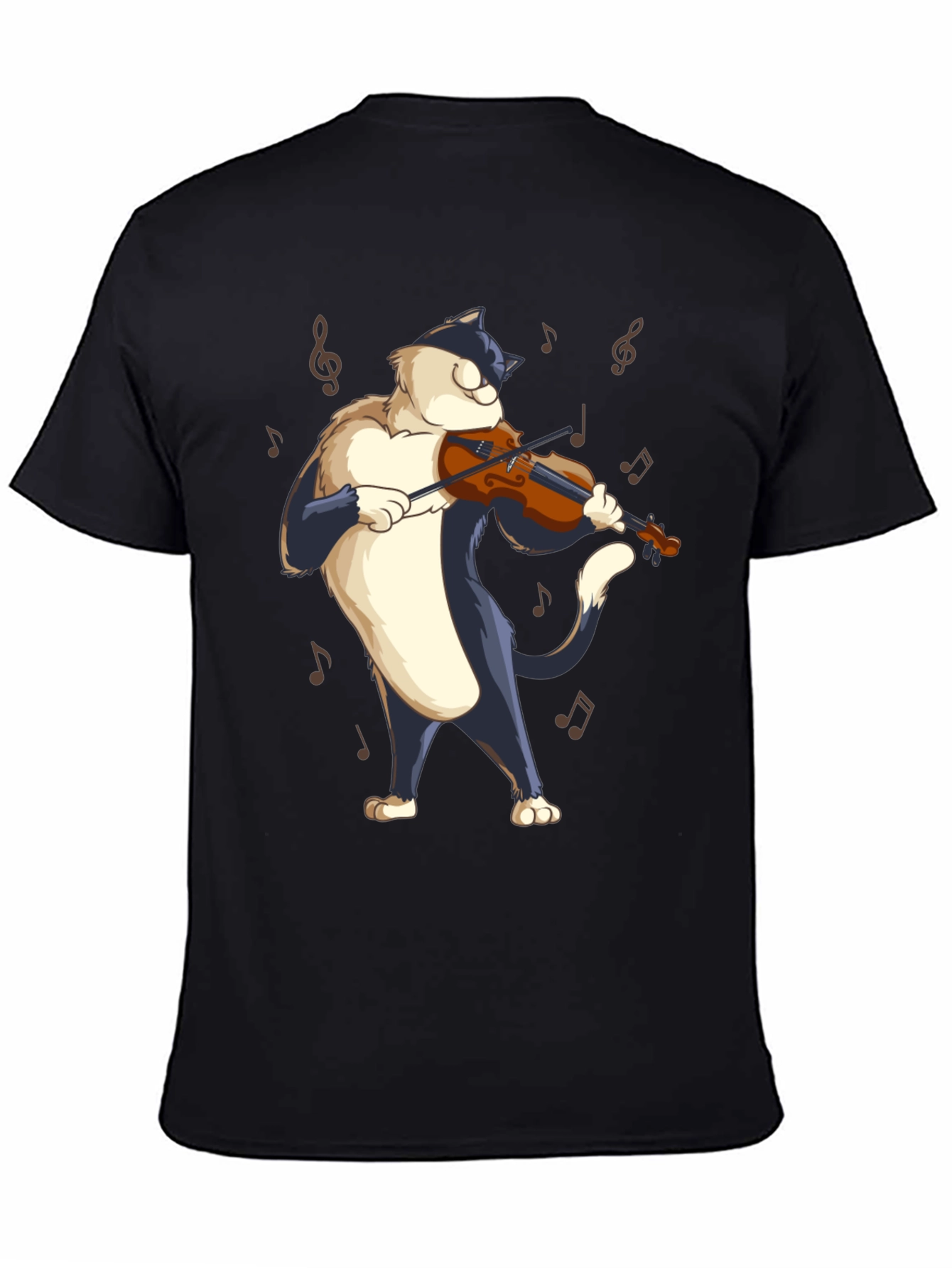 Black Cat Violinist Black T-Shirt - Musical Feline Tee view 4