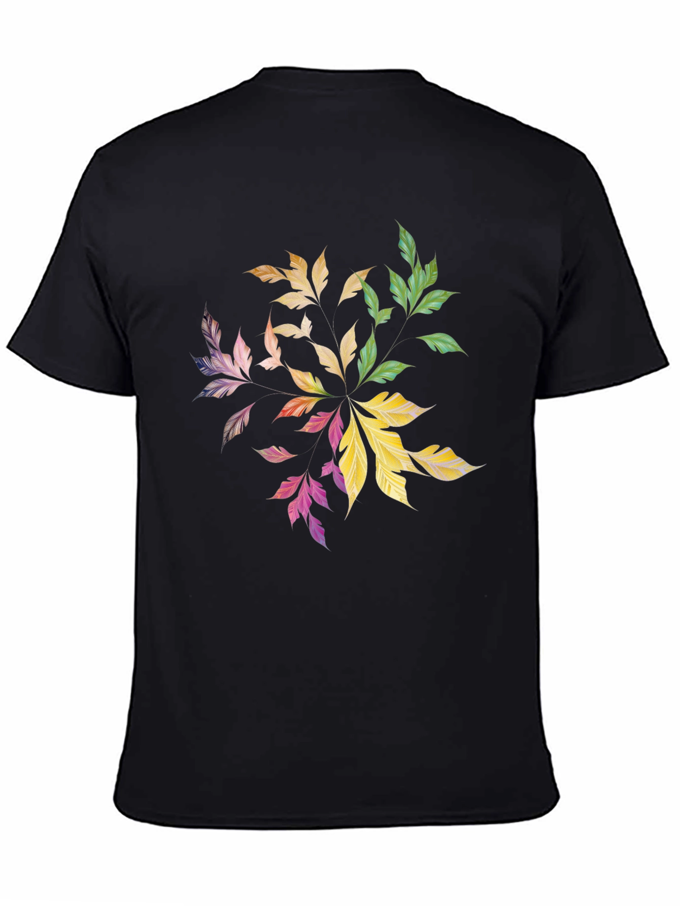 Black Colorful Leaf Mandala Graphic Black Tee view 4