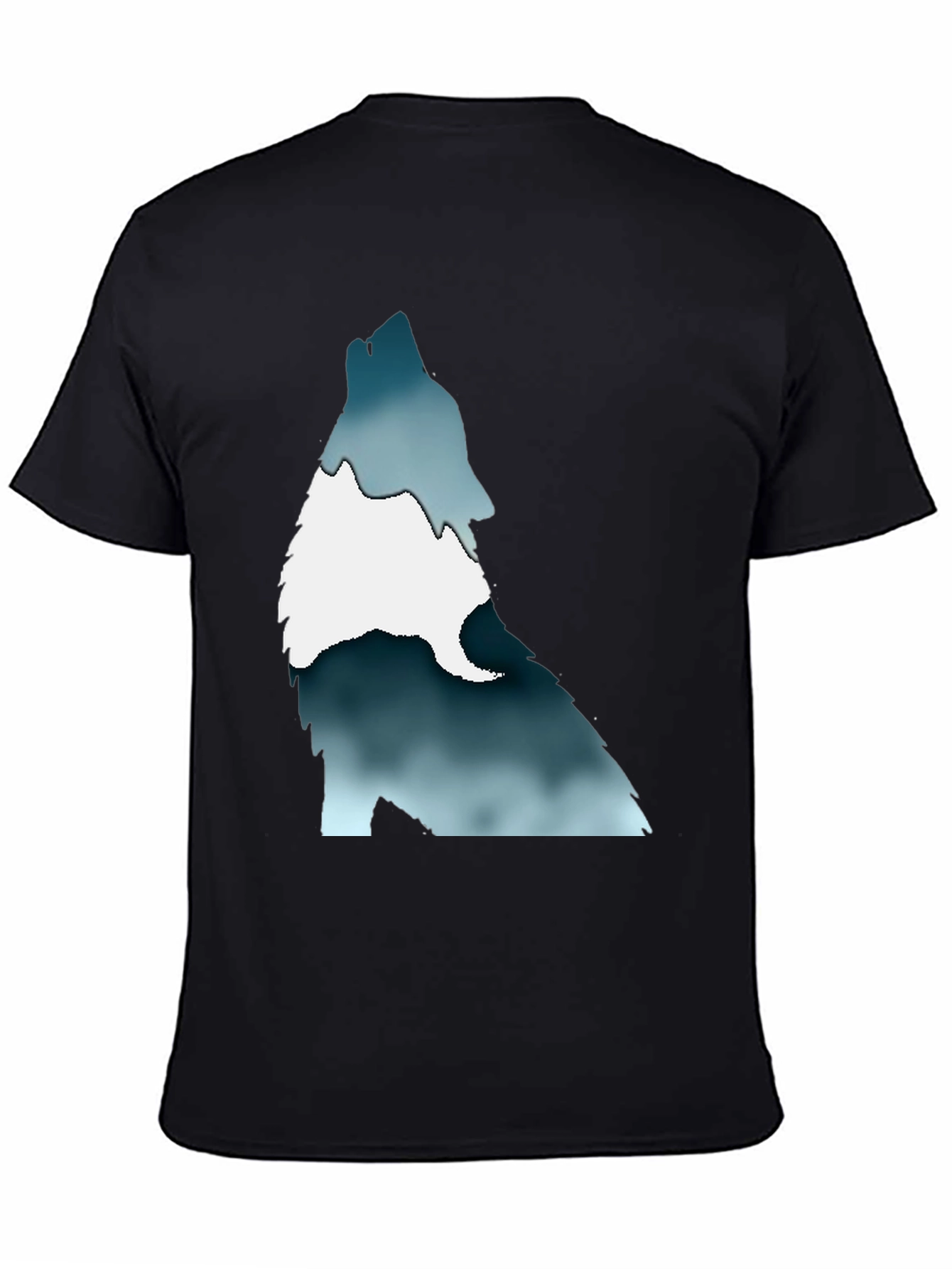 Black Men's Black T-Shirt with Wolf Graphic Print view 4