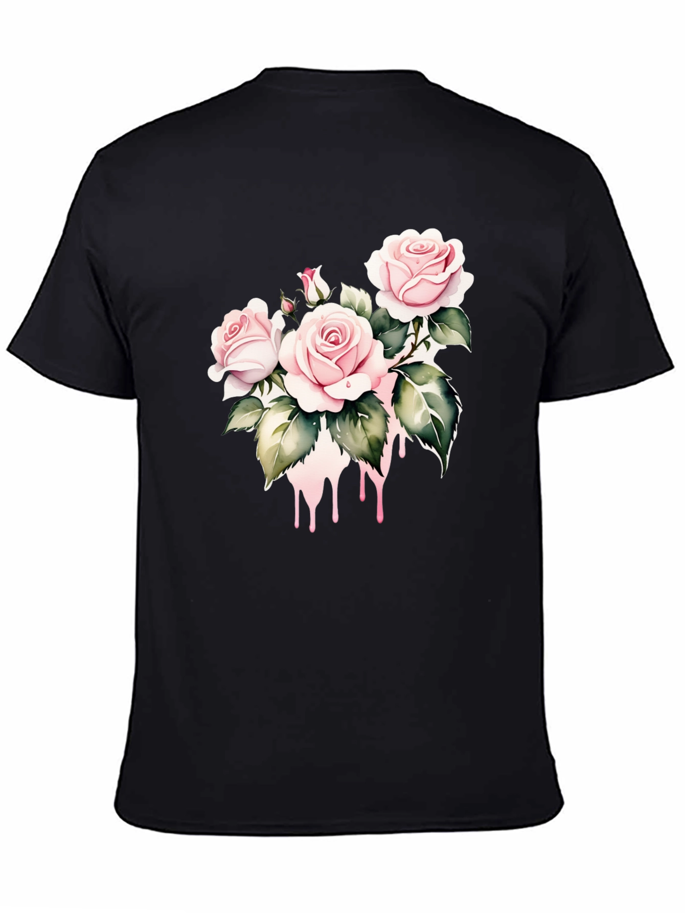 Black T-Shirt with Floral Rose Design - 4
