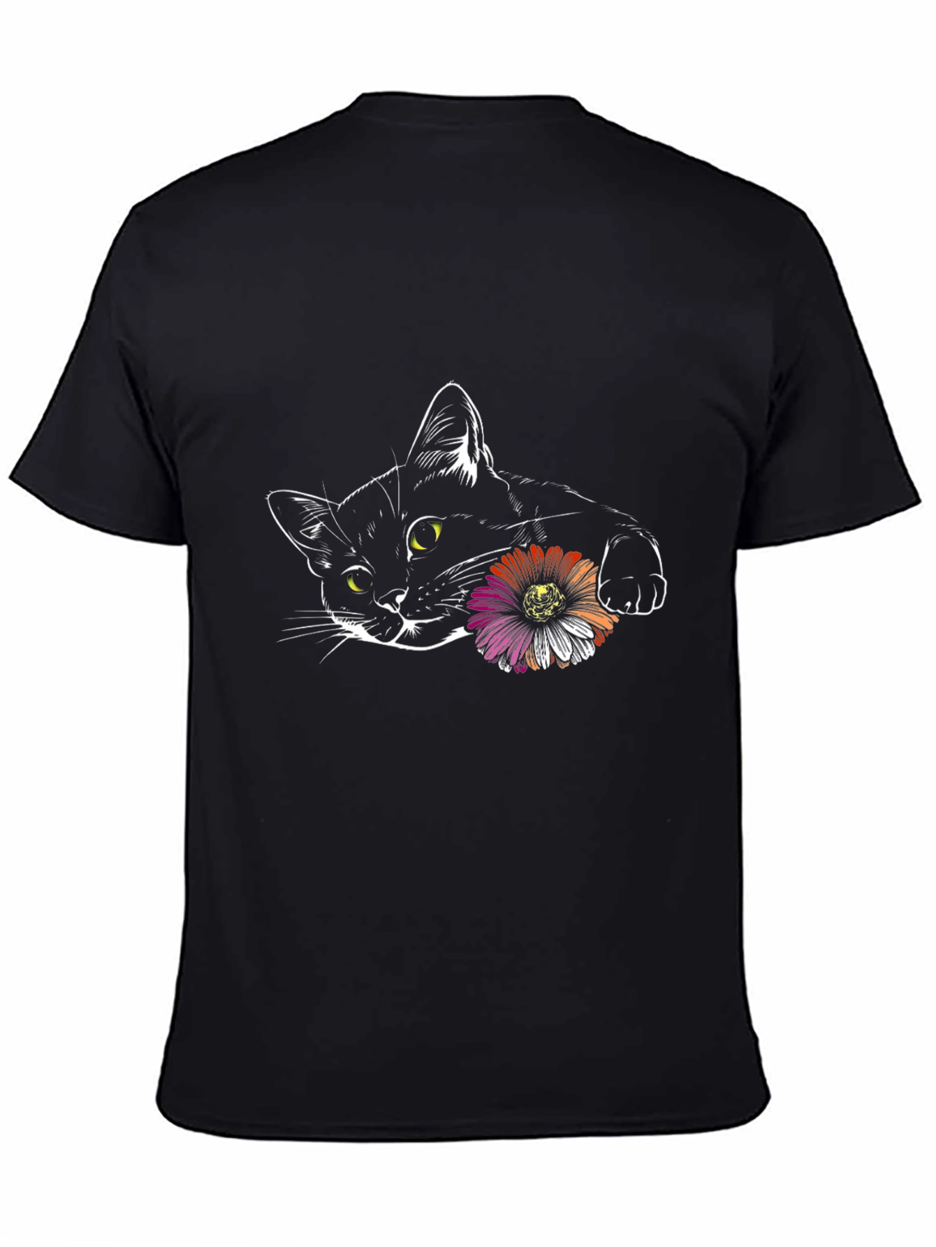 Black Black Cat with Flower Graphic Tee view 4