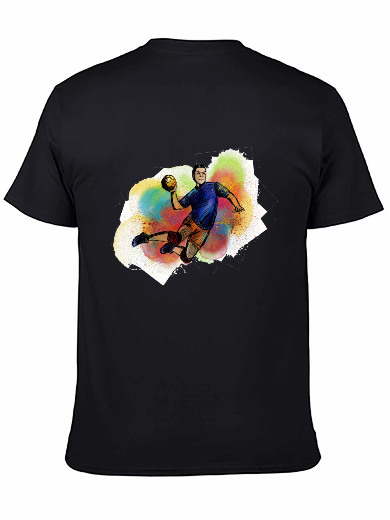 Black Handball Player Graphic T-Shirt - Black Cotton Tee view 4