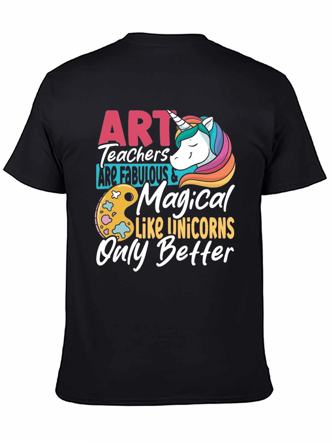 Black Art Teacher Unicorn Graphic T-Shirt view 4
