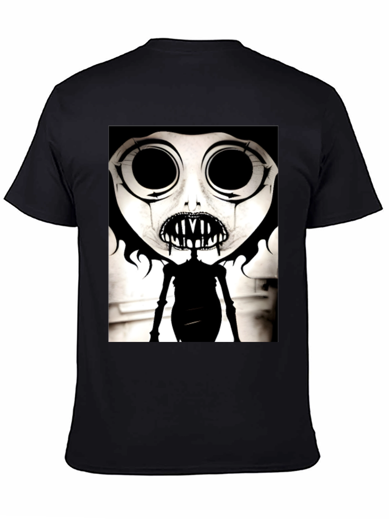 Black Creepy Cartoon Character Graphic Tee - Black view 4
