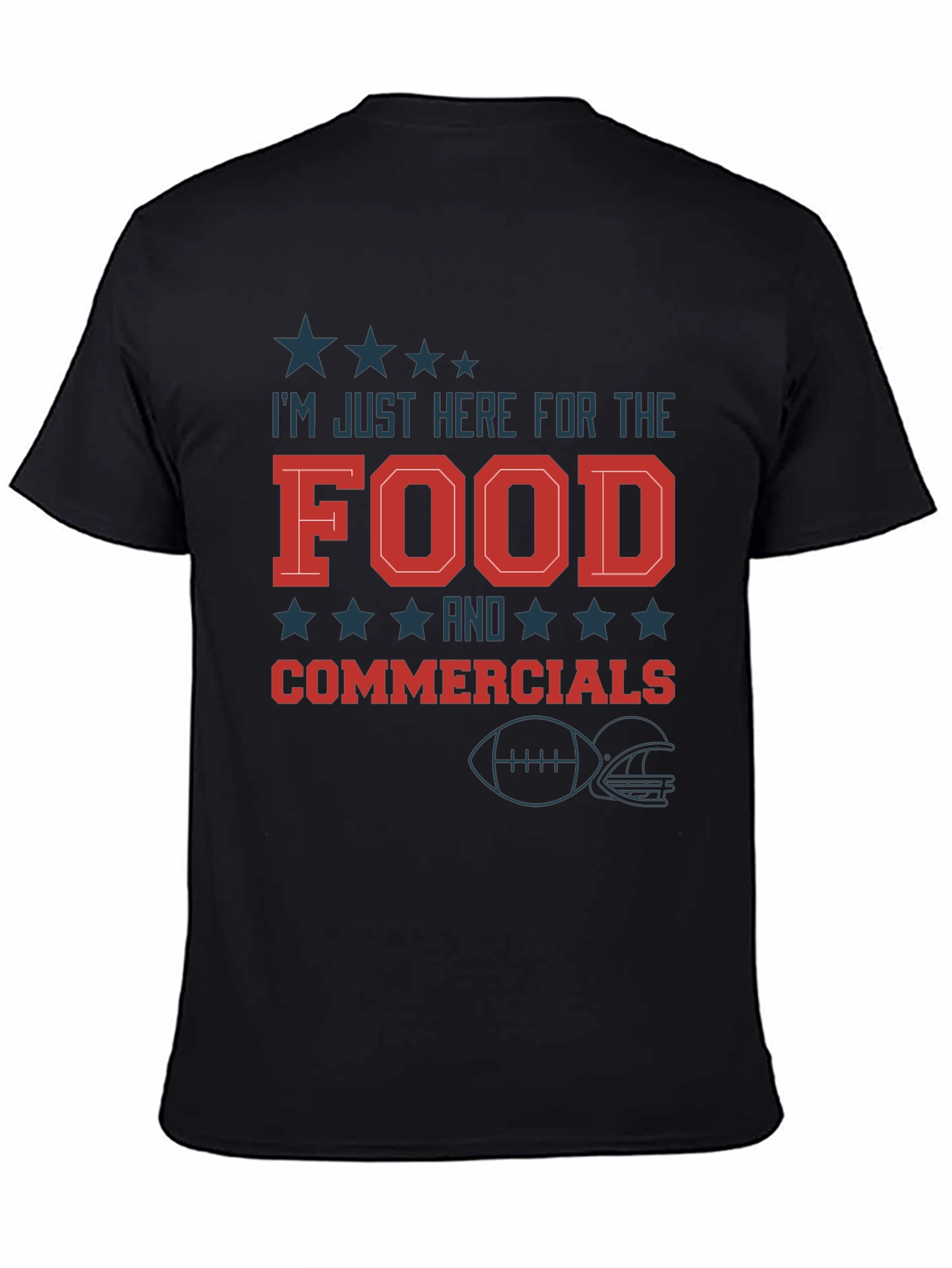 Black I'm Just Here for the Food & Commercials Football T-Shirt view 4