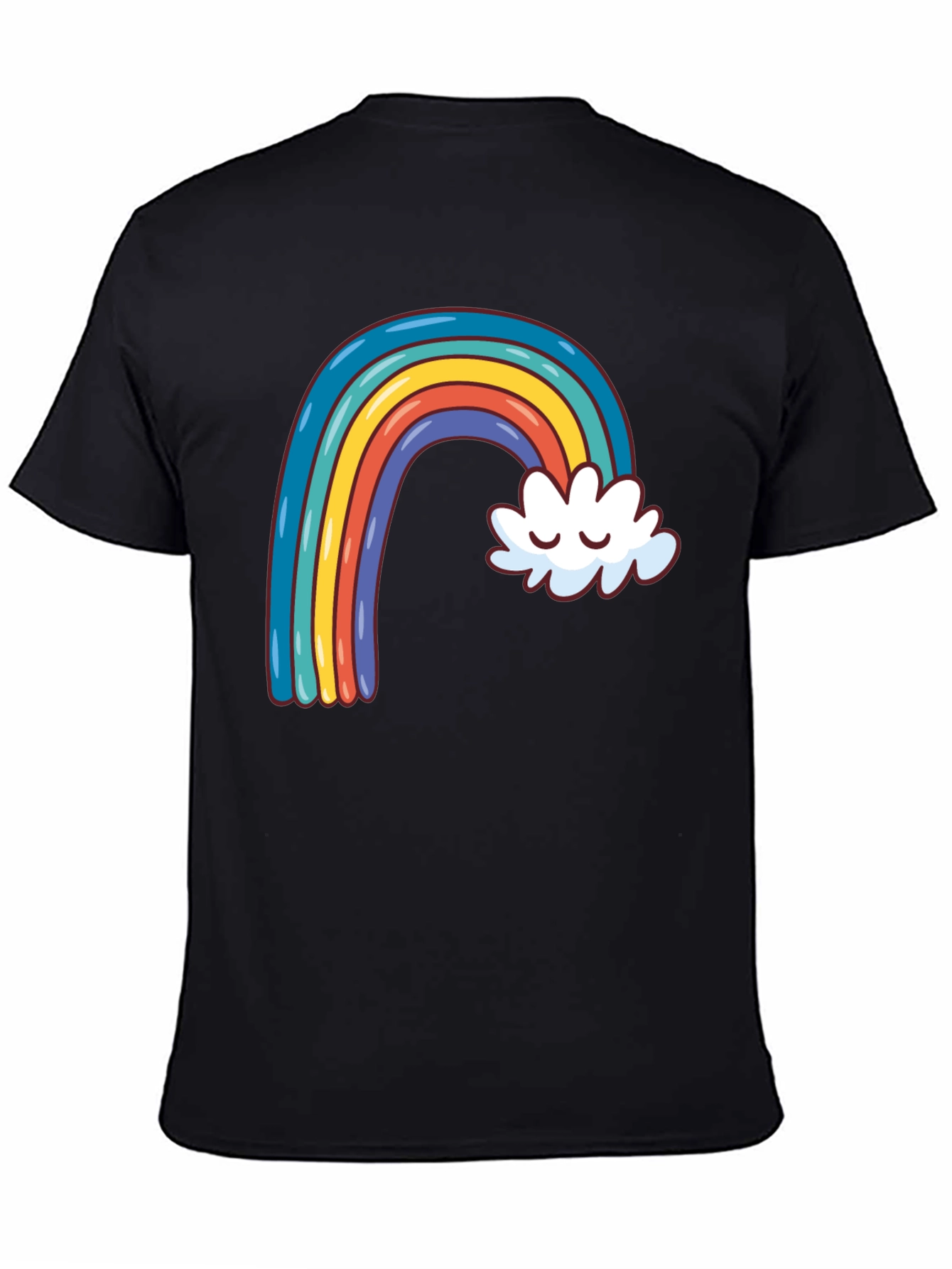 Black Rainbow & Cloud Graphic Tee - Black Cotton Casual Shirt view 4