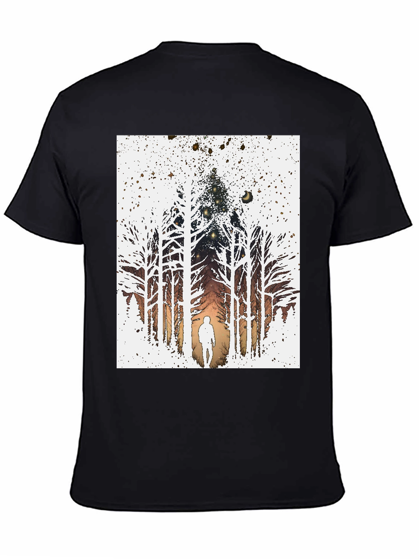 Black Eerie Forest T-Shirt - Silhouette in the Woods view 4