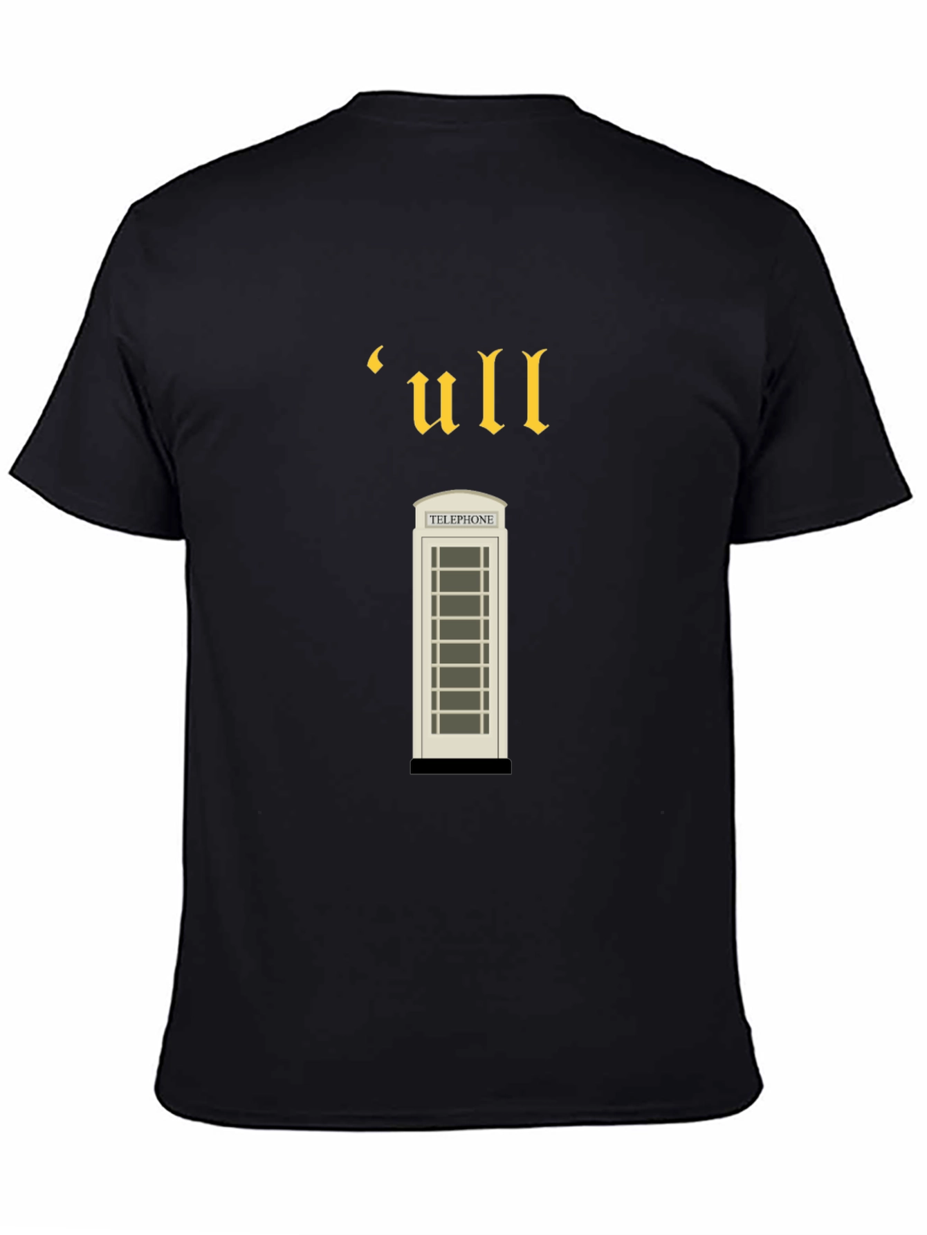 Black Vintage-Style 'ull' Telephone Booth Black T-Shirt view 4