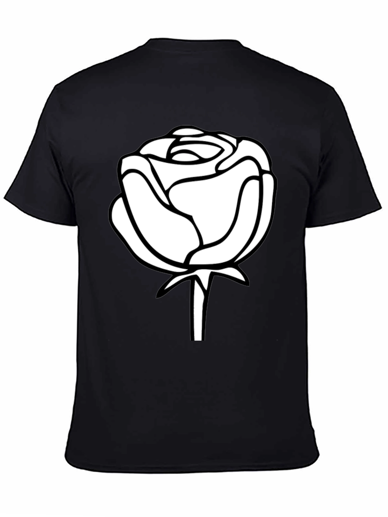 Black Black T-Shirt with White Rose Design view 4