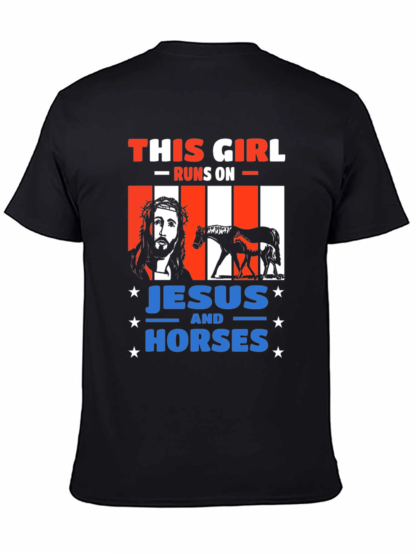 Black This Girl Runs On Jesus and Horses T-Shirt view 4