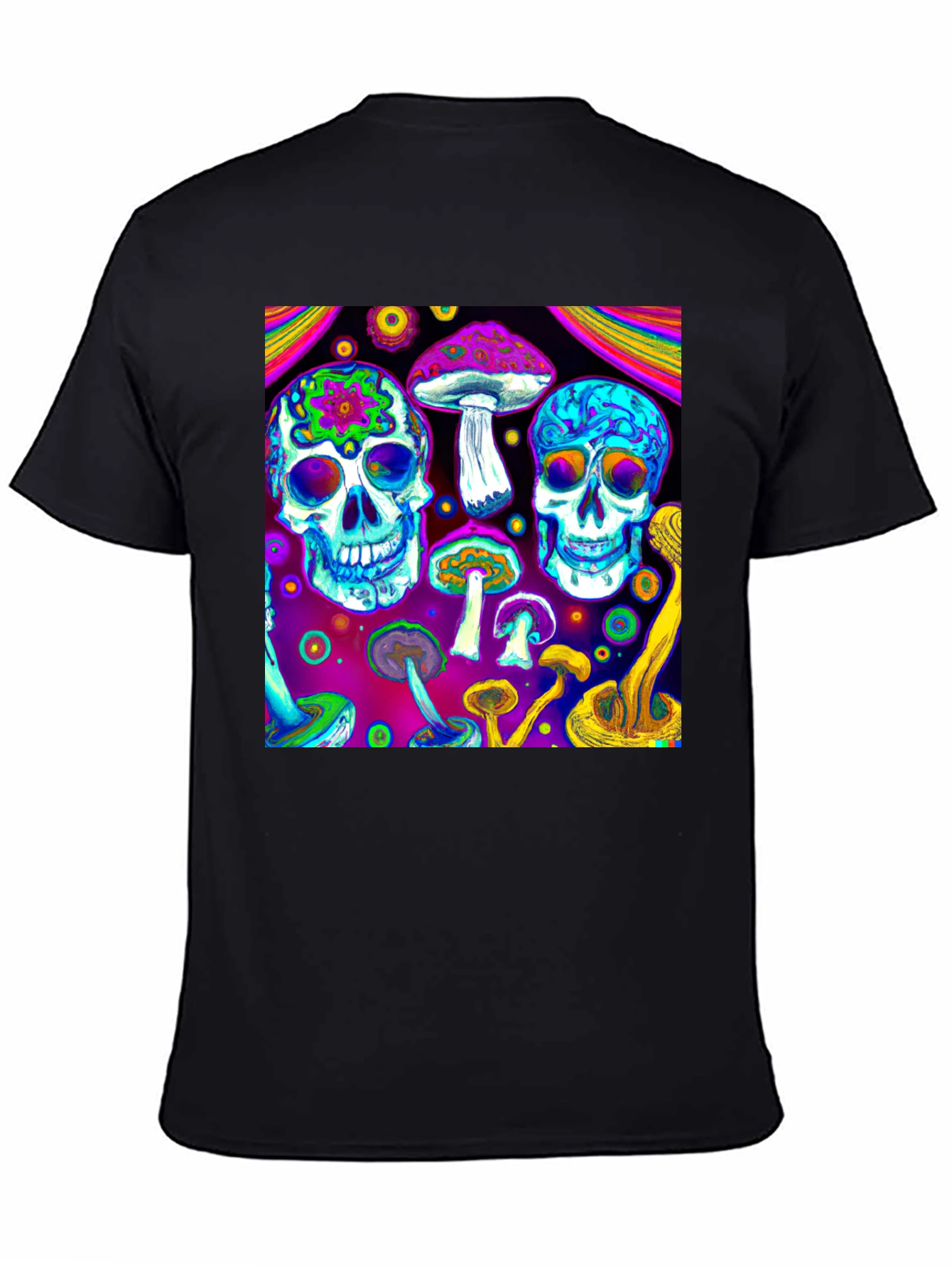 Black Psychedelic Skull & Mushroom Graphic T-Shirt view 4