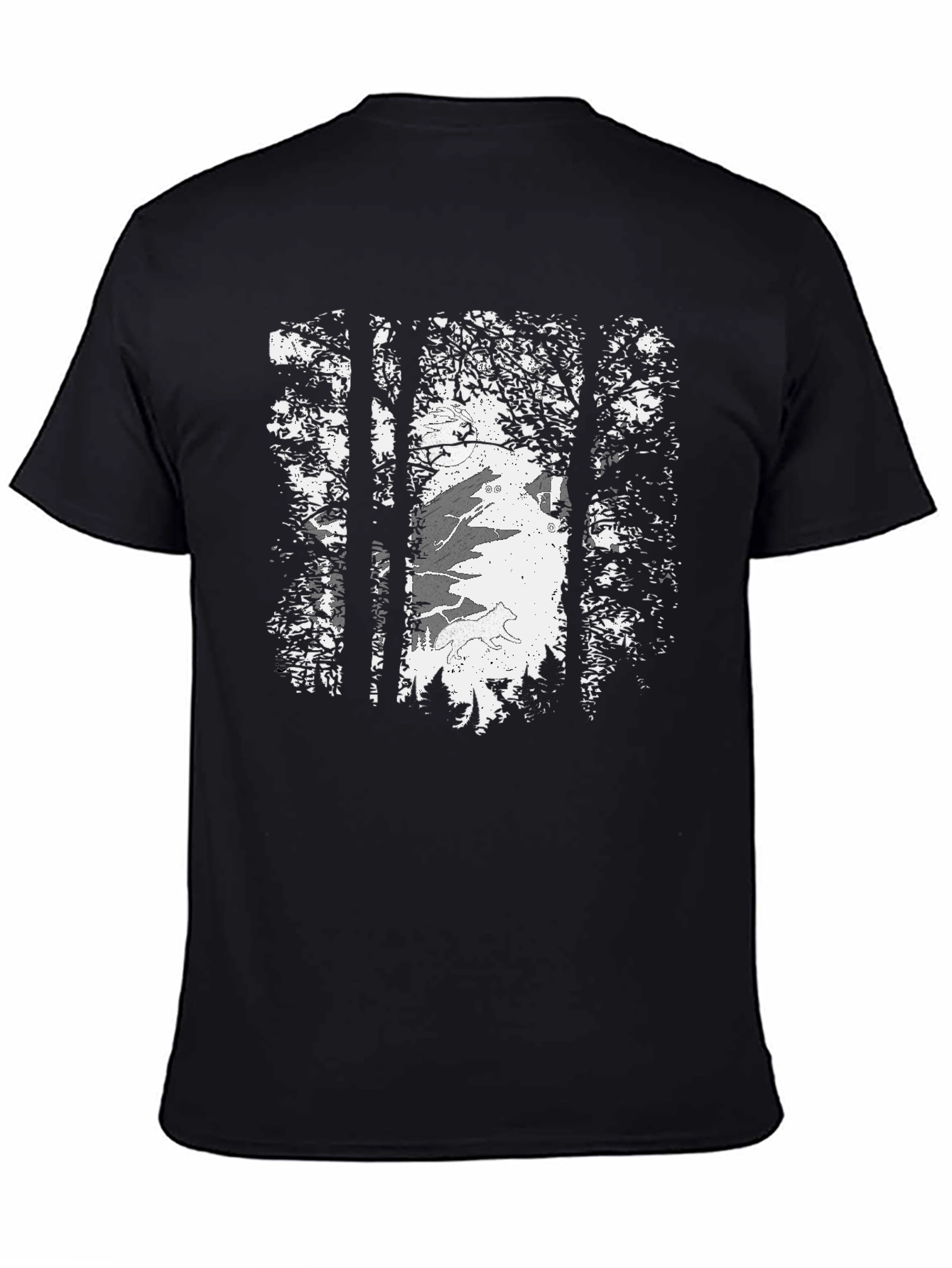Black Wolf Moon Forest Tee - Graphic Print Black T-Shirt view 4