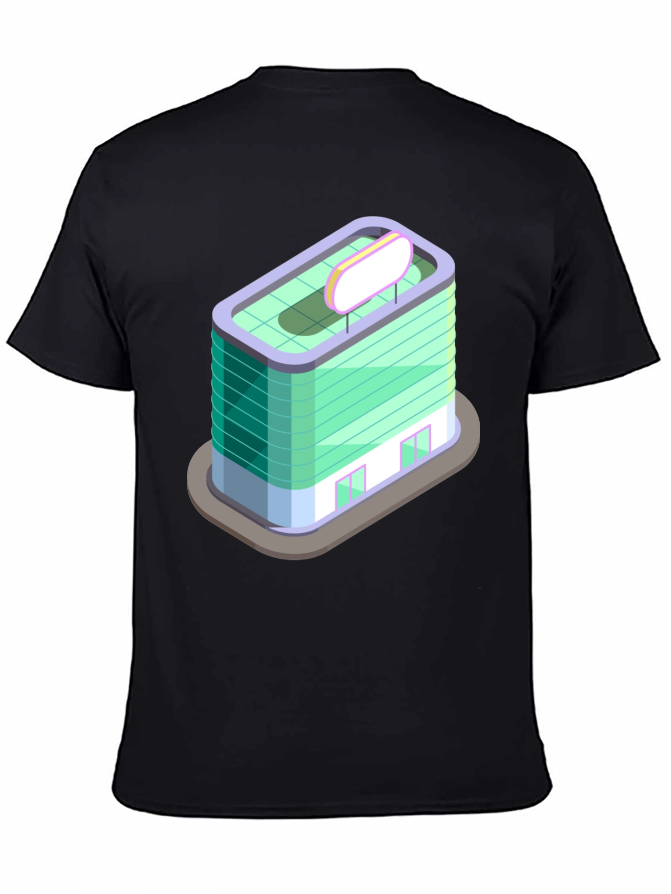 Black Modern Building Graphic Tee - Black Cotton T-Shirt view 4