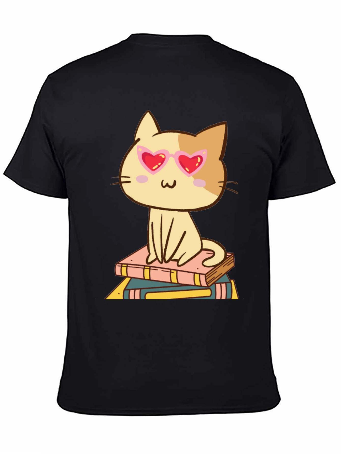 Black Cute Cat Reading Books T-Shirt view 4