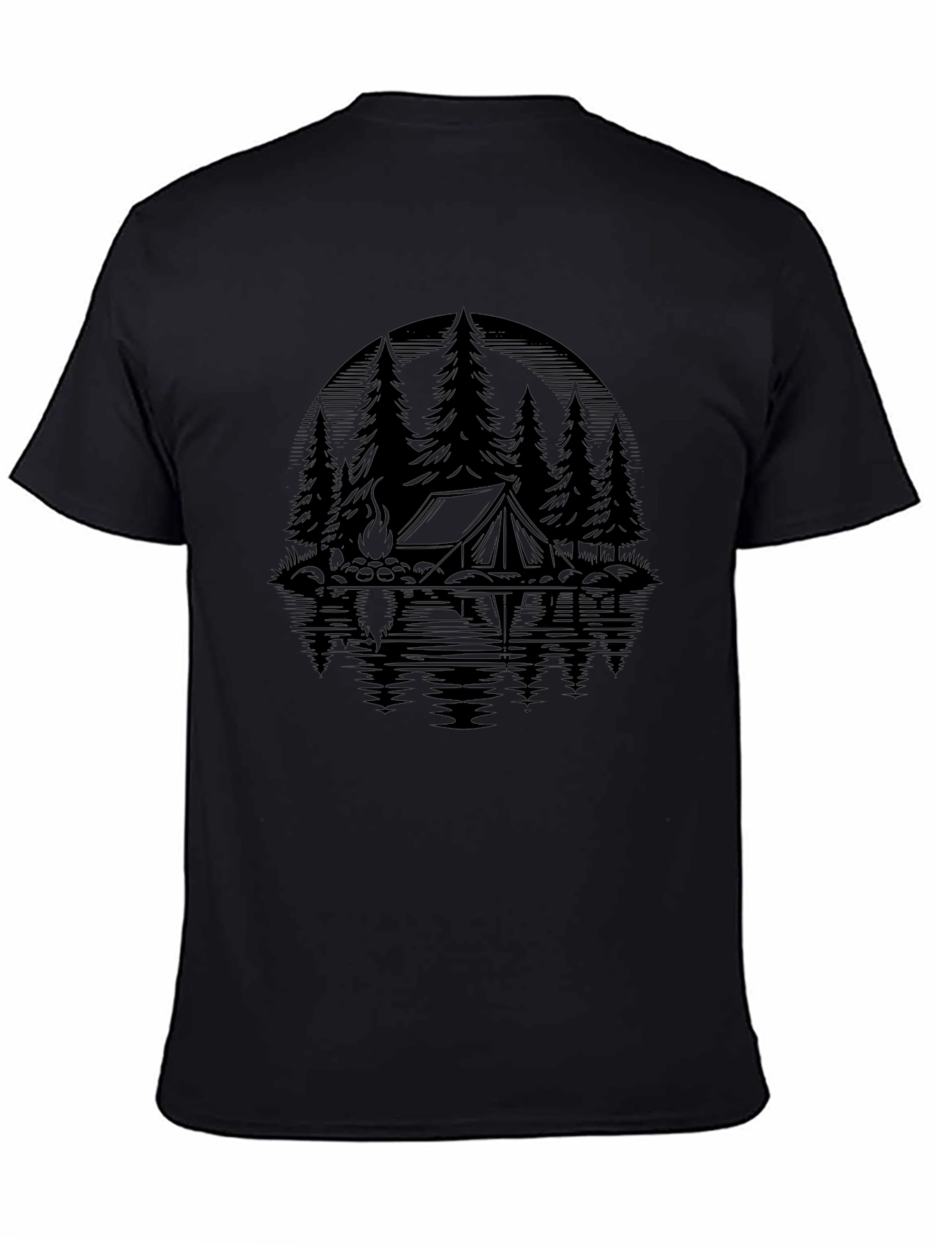 Black Camping Scene Black Graphic Tee view 4