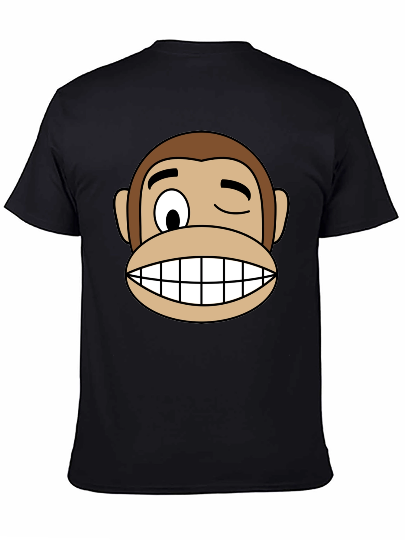 Black Funny Monkey Face Graphic Black T-Shirt view 4