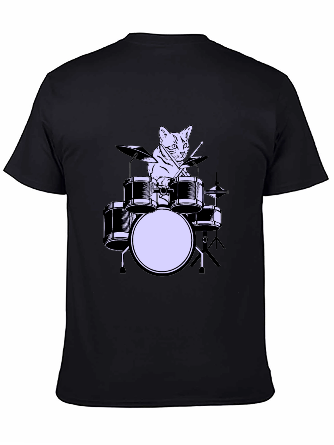 Black Cat Drummer Graphic Tee - Cool Musician Cat Shirt view 4