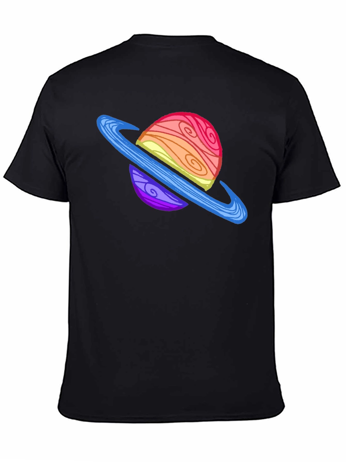 Black Cartoon Planet Graphic Tee - Black Crew Neck T-Shirt view 4