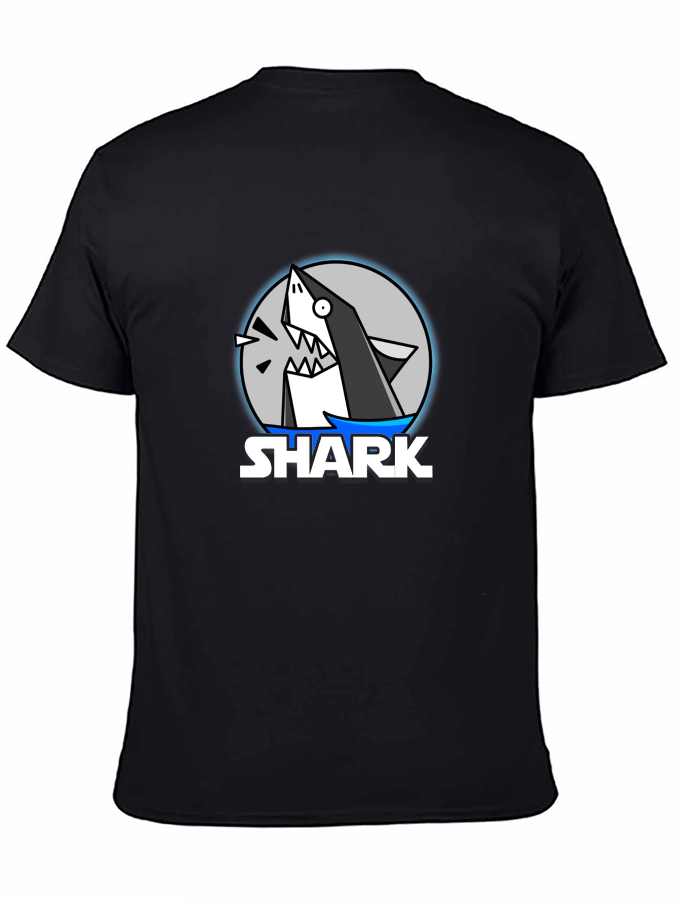Black Cartoon Shark Graphic Black T-Shirt view 4