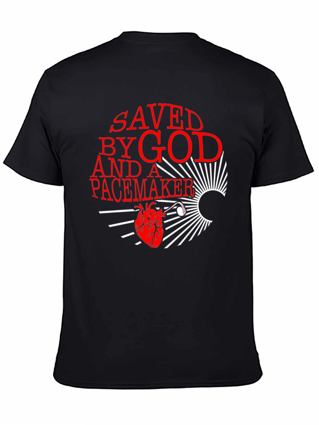 Black Saved By God and a Pacemaker Graphic T-Shirt view 4