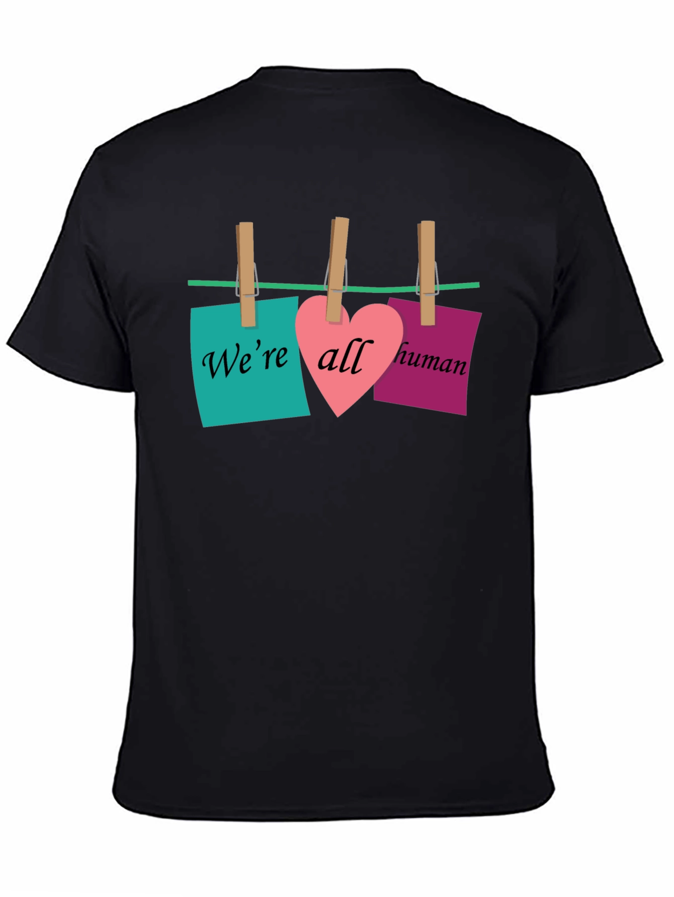 Black We're All Human T-Shirt - Equality & Love Design view 4