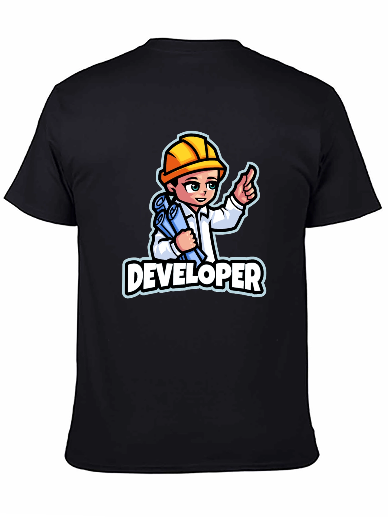 Black Developer Cartoon Graphic T-Shirt - Soft Cotton Blend view 4
