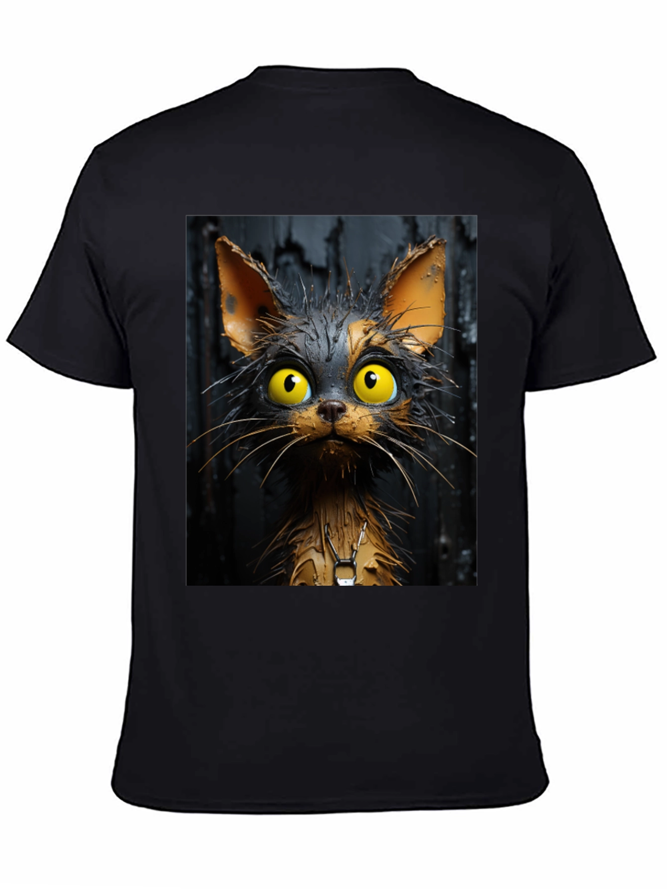 Black Cartoon Cat Graphic Tee - Unisex Black T-Shirt view 4
