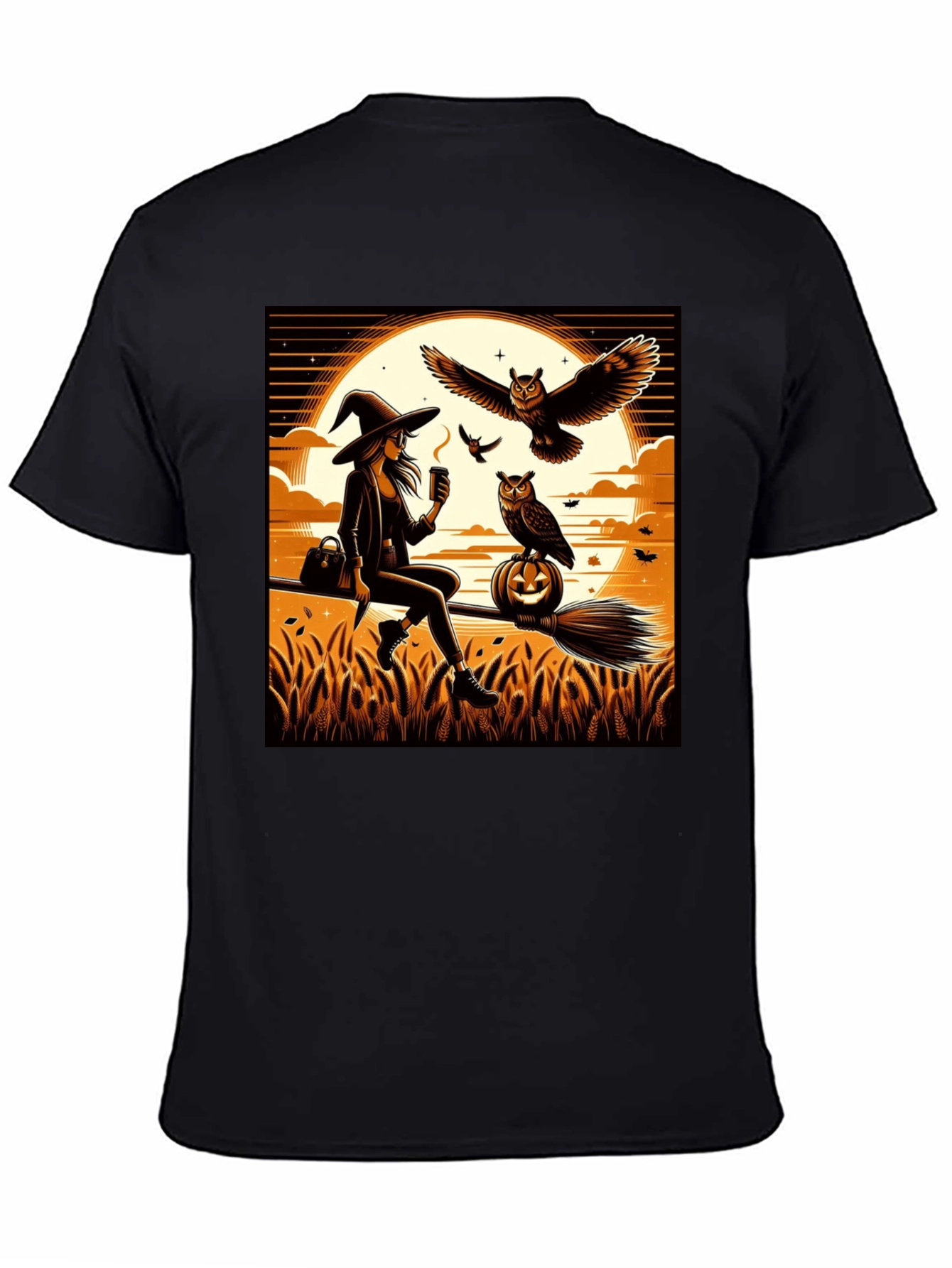 Black Witch & Owl Halloween T-Shirt view 4