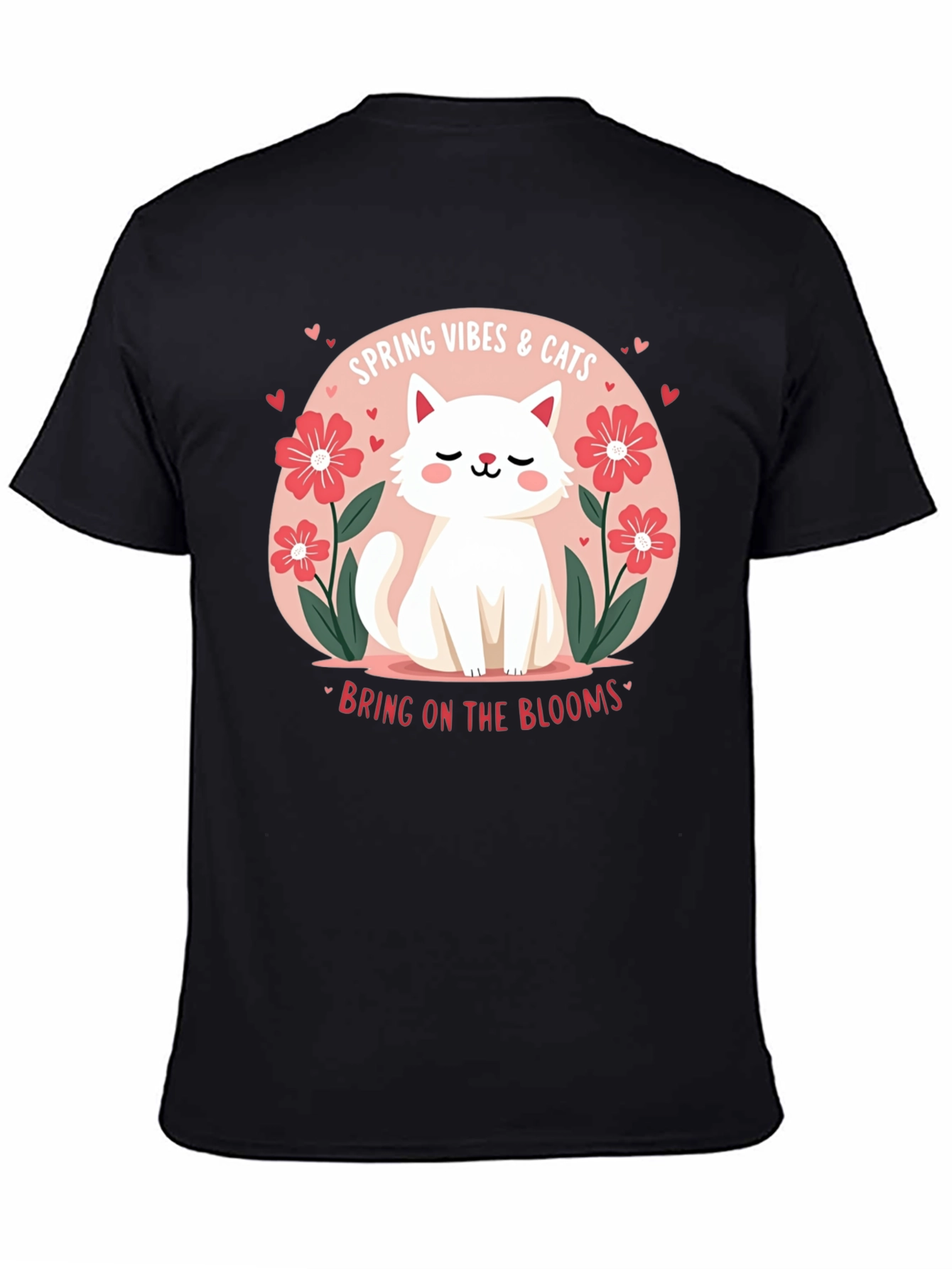 Black Spring Vibes & Cats Graphic T-Shirt view 4