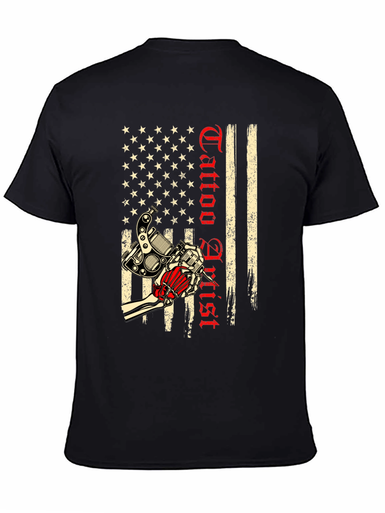 Black Tattoo Artist USA Flag Graphic T-Shirt view 4