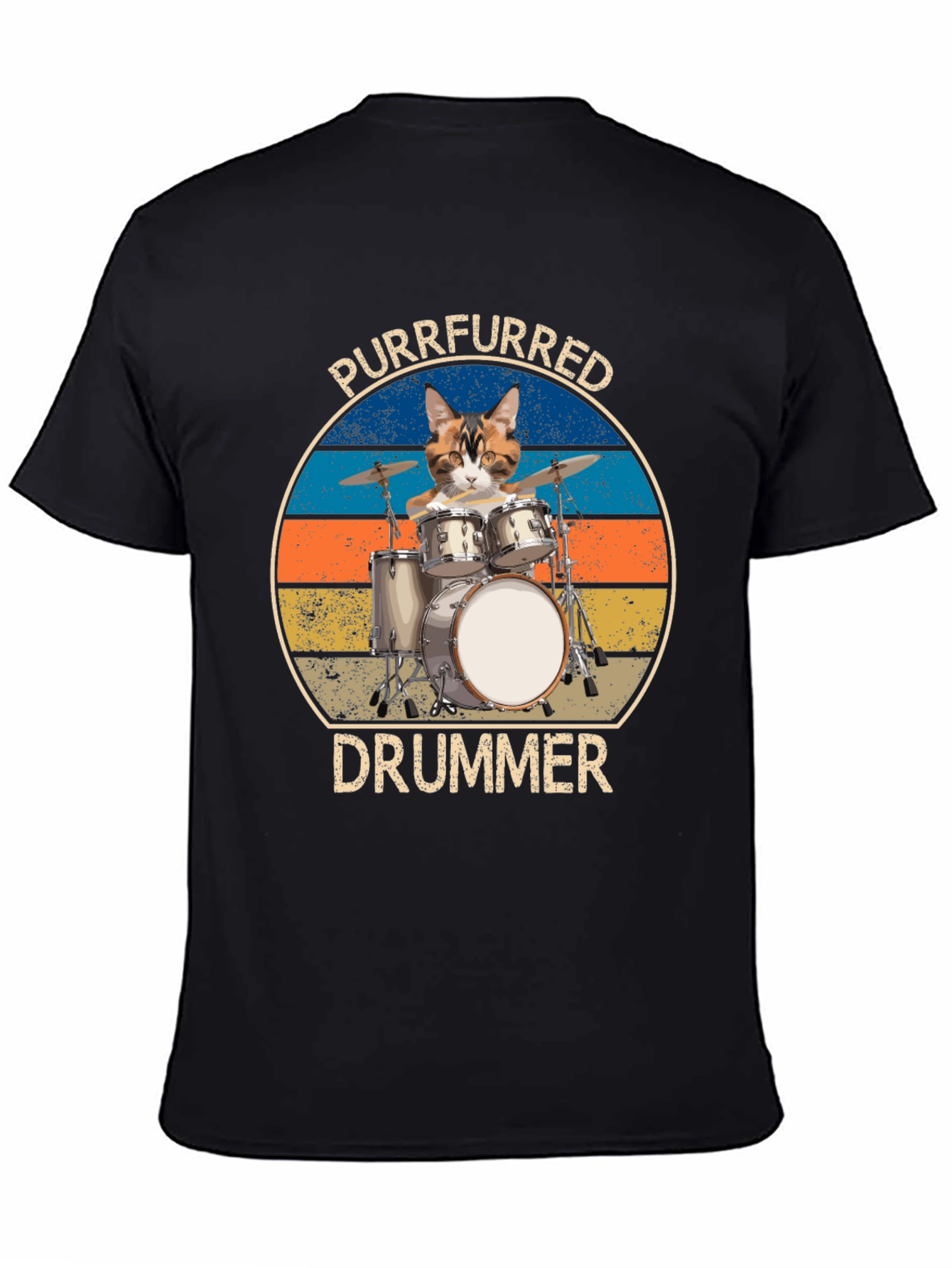 Black Purrfurred Drummer T-Shirt - Cat Lover Music Tee view 4