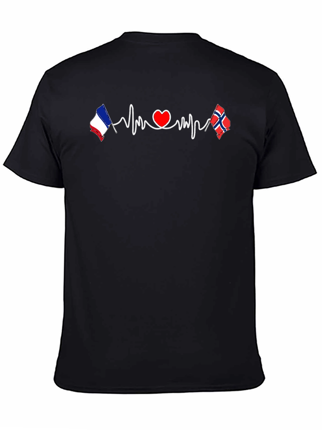 France Norway Love Heartbeat T-Shirt - 4
