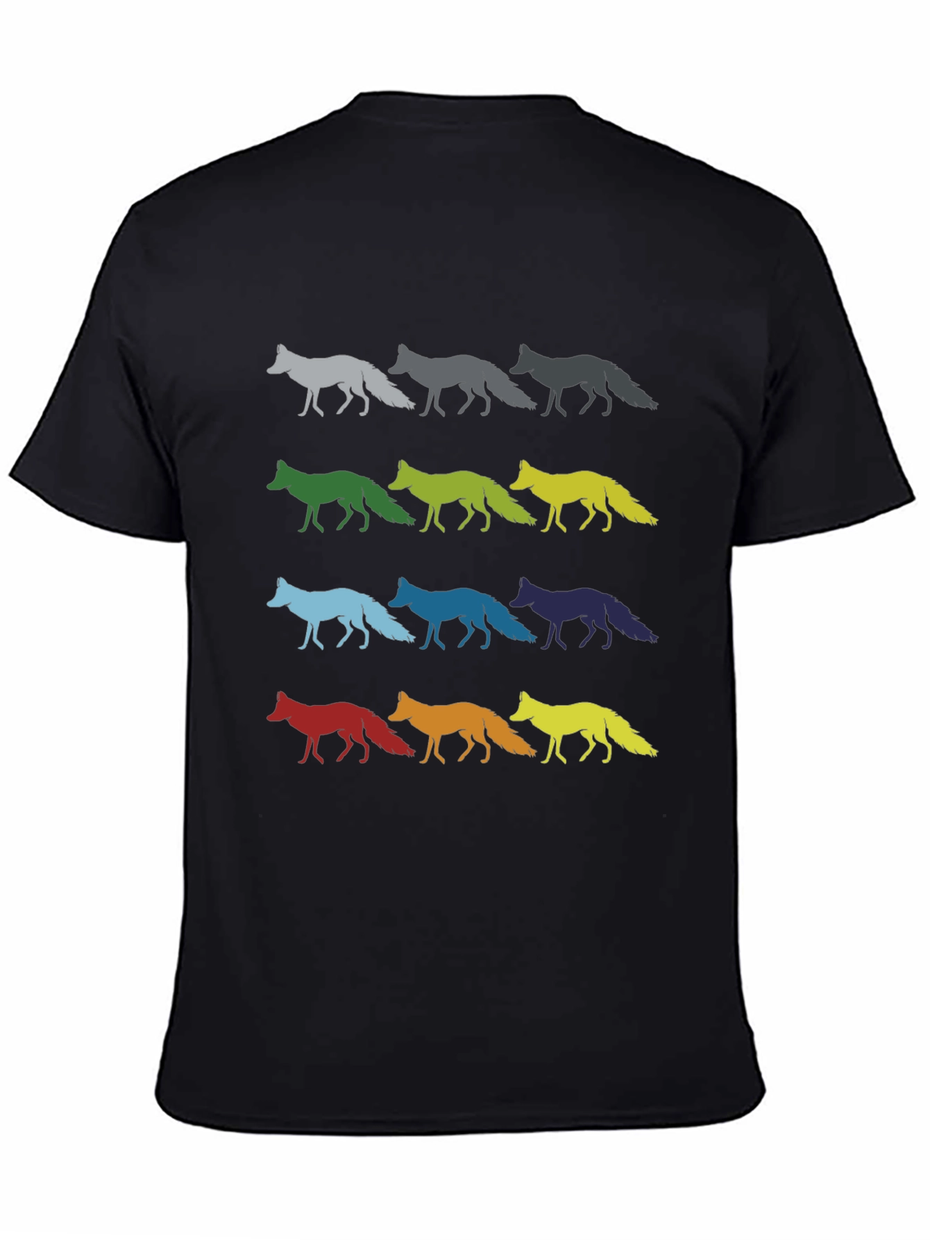 Black Colorful Fox Graphic Tee - Black Cotton Shirt view 4