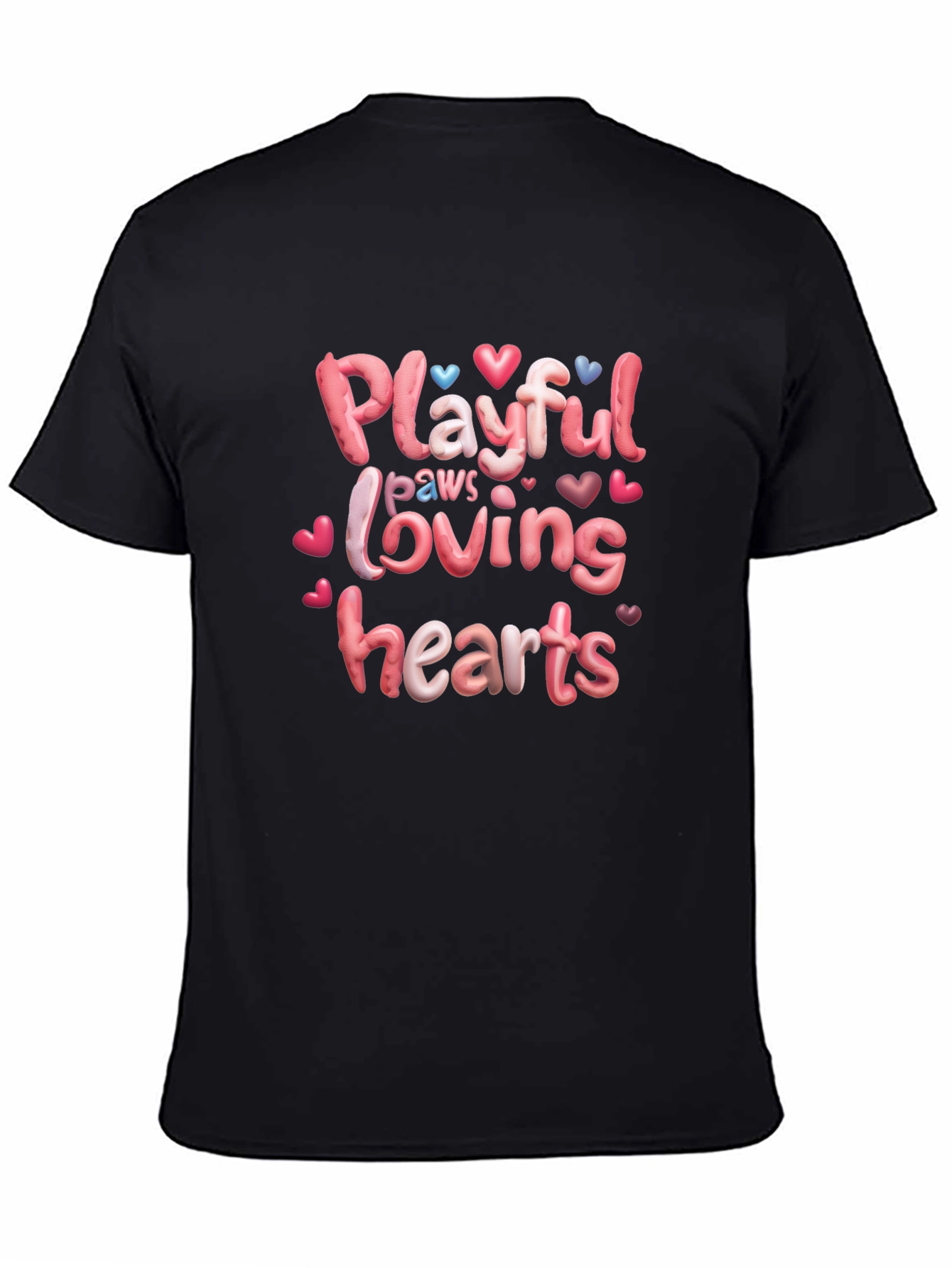 Black Playful Paws Loving Hearts T-Shirt view 4