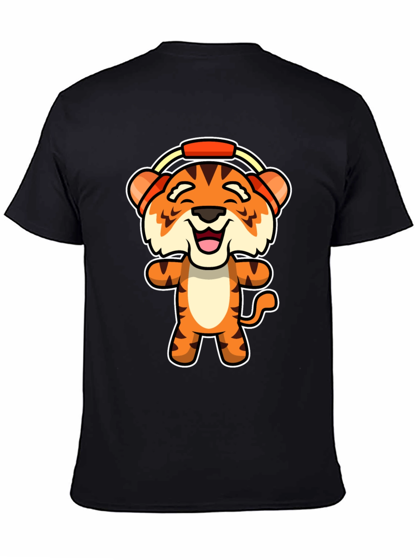 Black Tiger with Headphones Graphic Tee - Cute Animal Design view 4