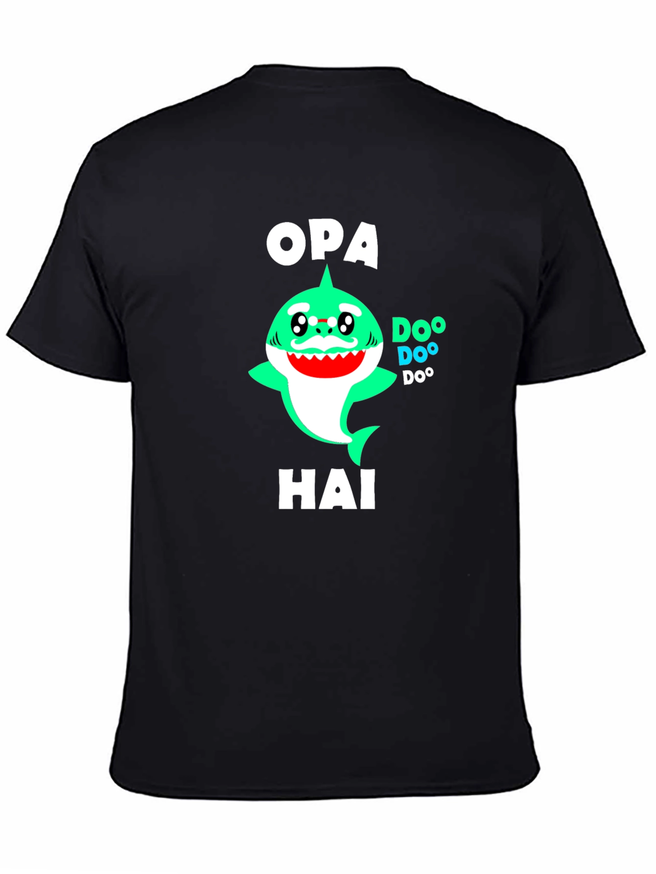 Black Opa Hai Funny Shark T-Shirt - Grandfather Shark Tee view 4