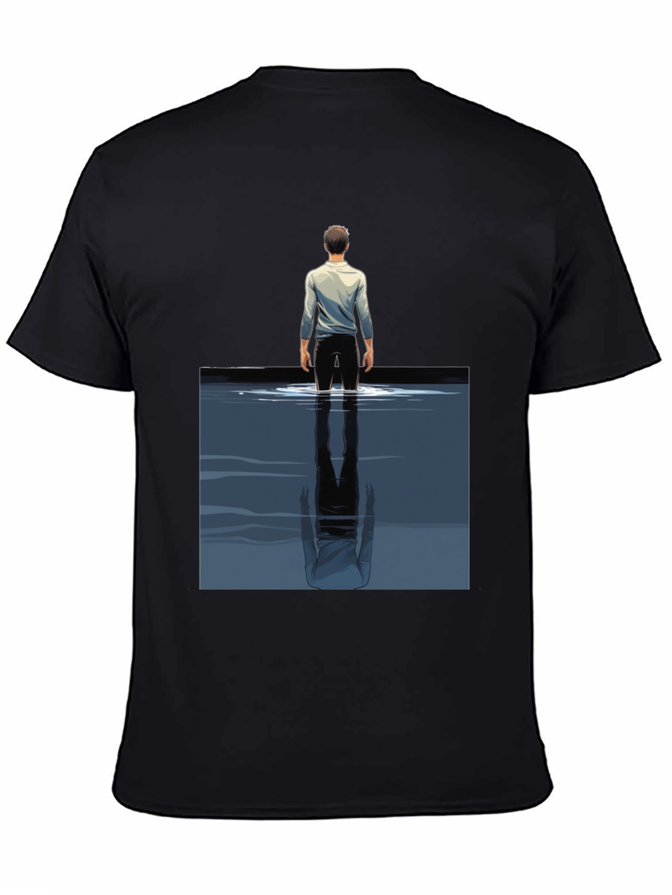 Black Reflective Water Graphic Tee - Stylish Men's Black T-Shirt view 4