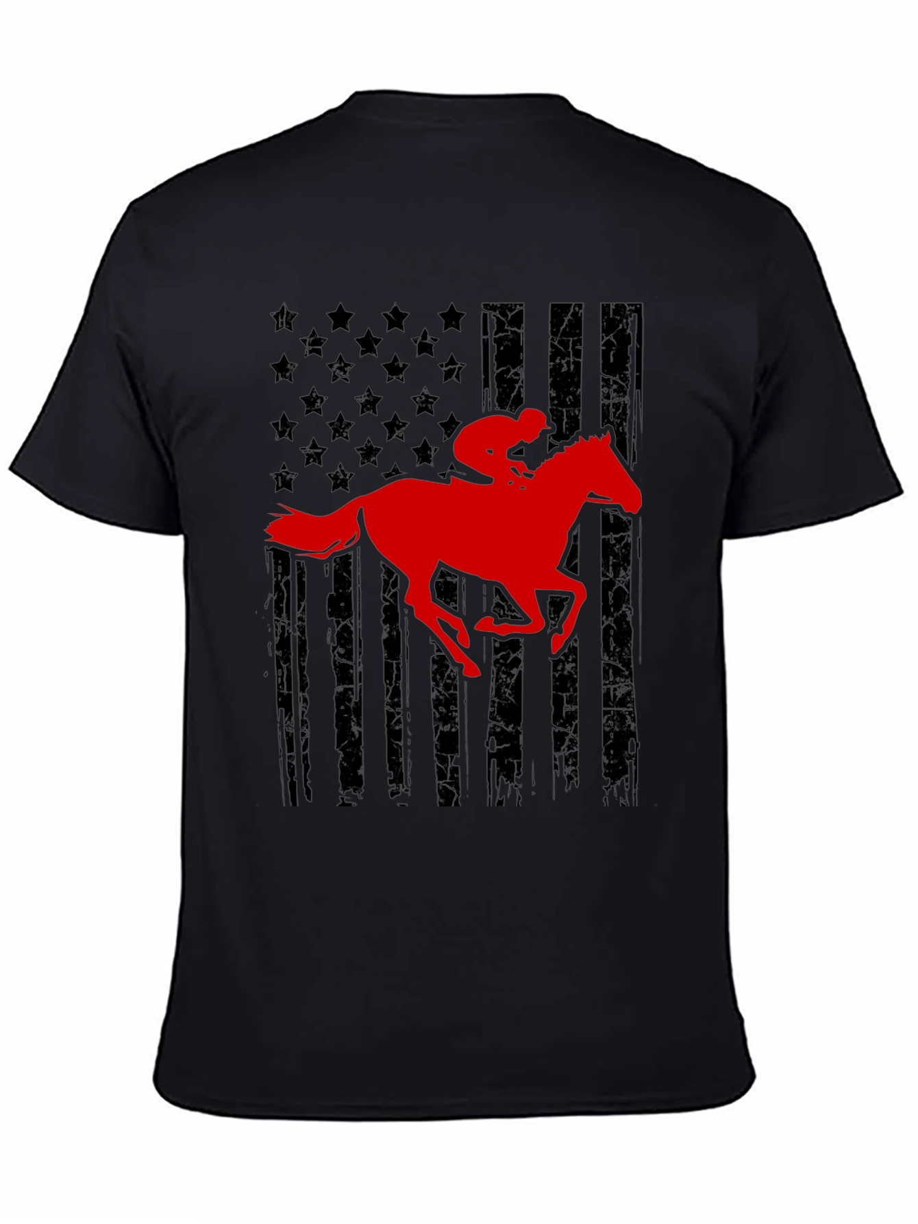Black American Flag Horse Racing T-Shirt view 4