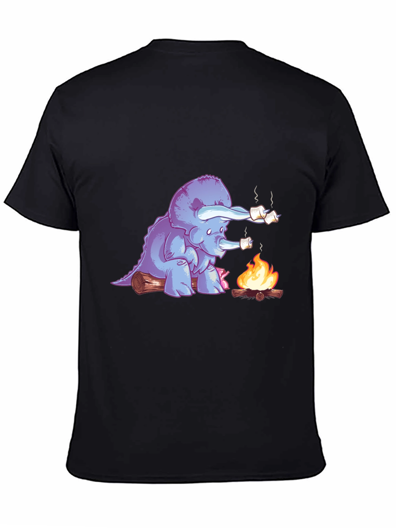 Black Dino Campfire T-Shirt - Marshmallow Roasting Triceratops  view 4