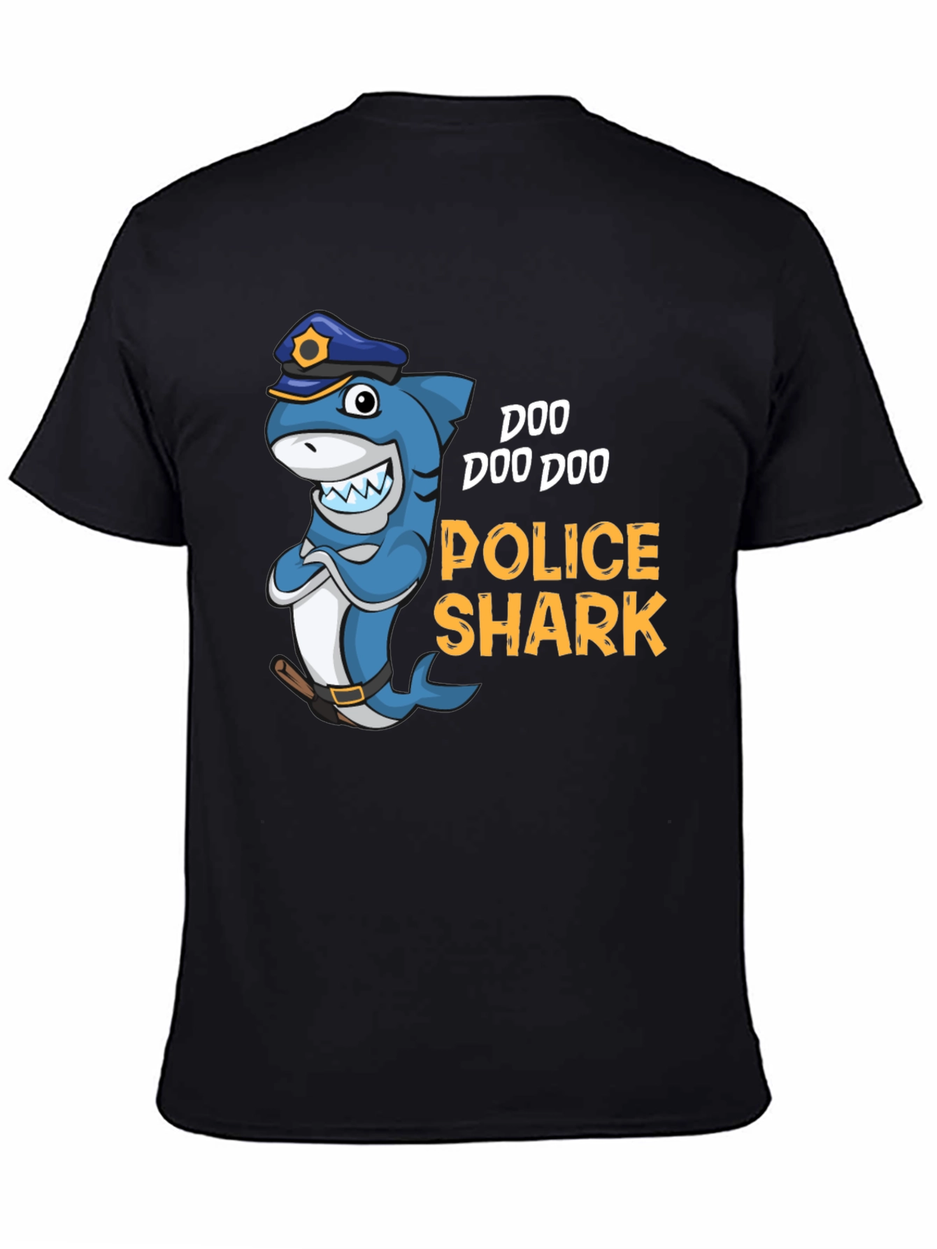 Black Doo Doo Doo Police Shark Graphic Tee view 4
