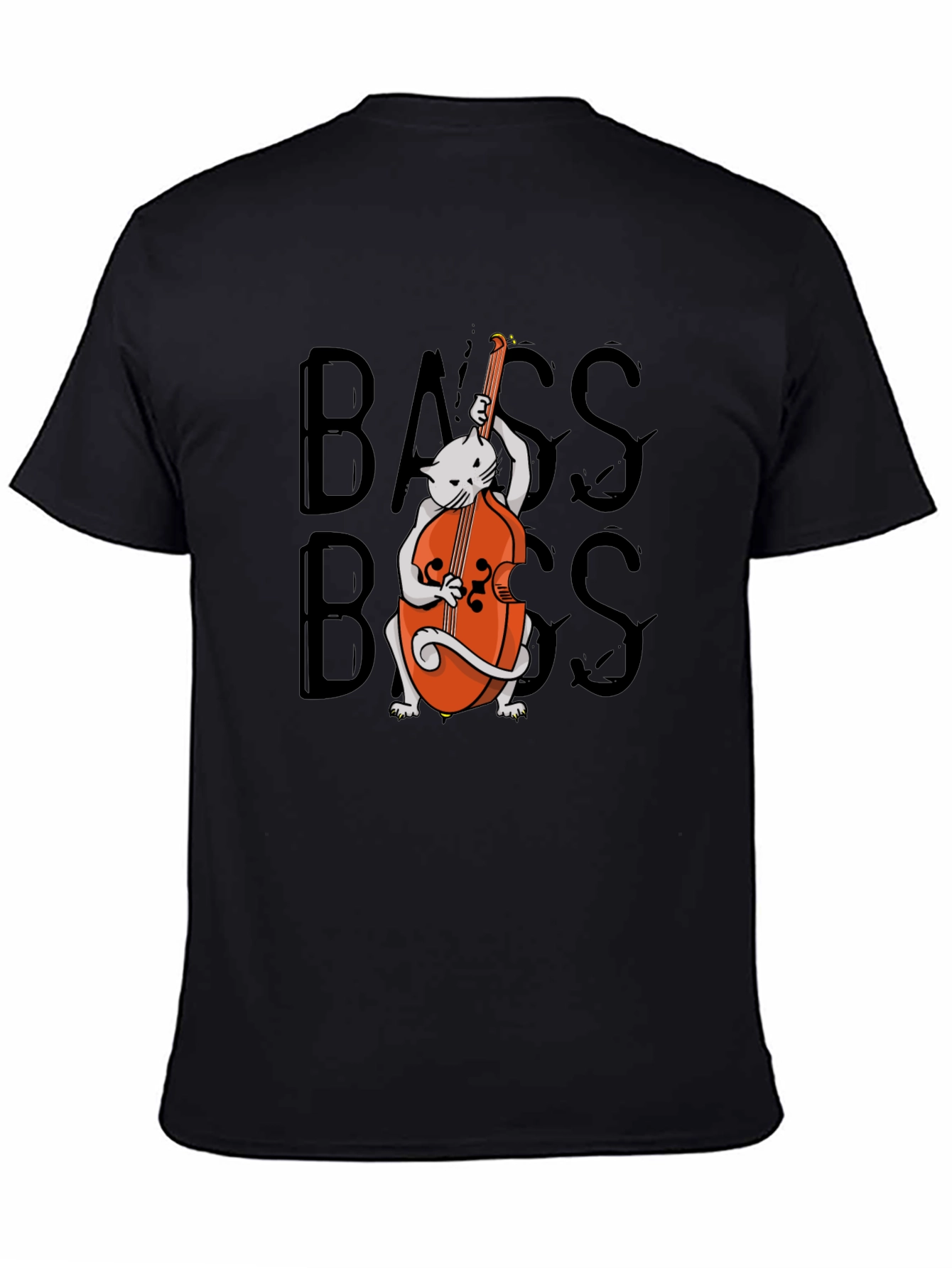 Black Cat Playing Bass T-Shirt - Cool Musician Tee view 4