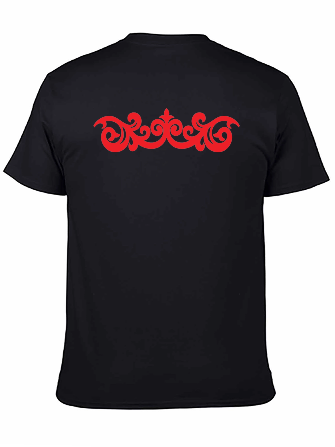 Black Stylish Black T-Shirt with Red Ornamental Design view 4