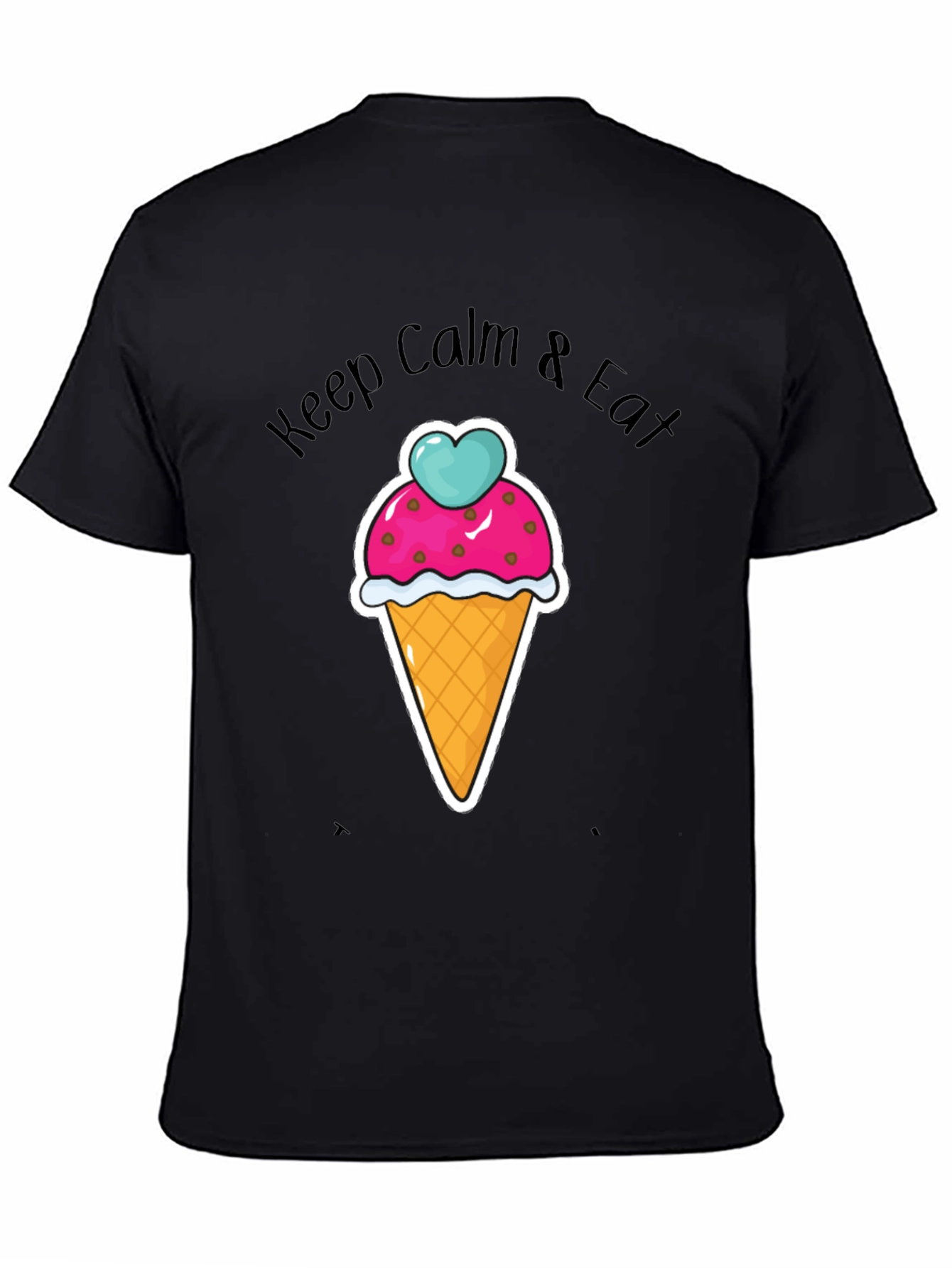 Black Keep Calm Eat Ice Cream Graphic T-Shirt - Black Cotton Tee view 4