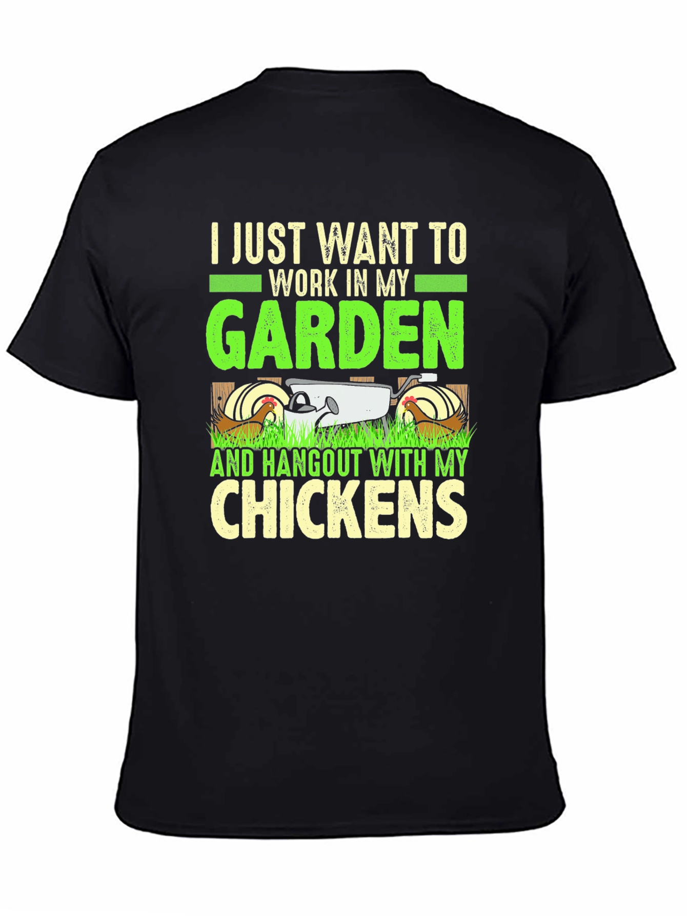 Black Garden and Chickens Graphic T-Shirt view 4