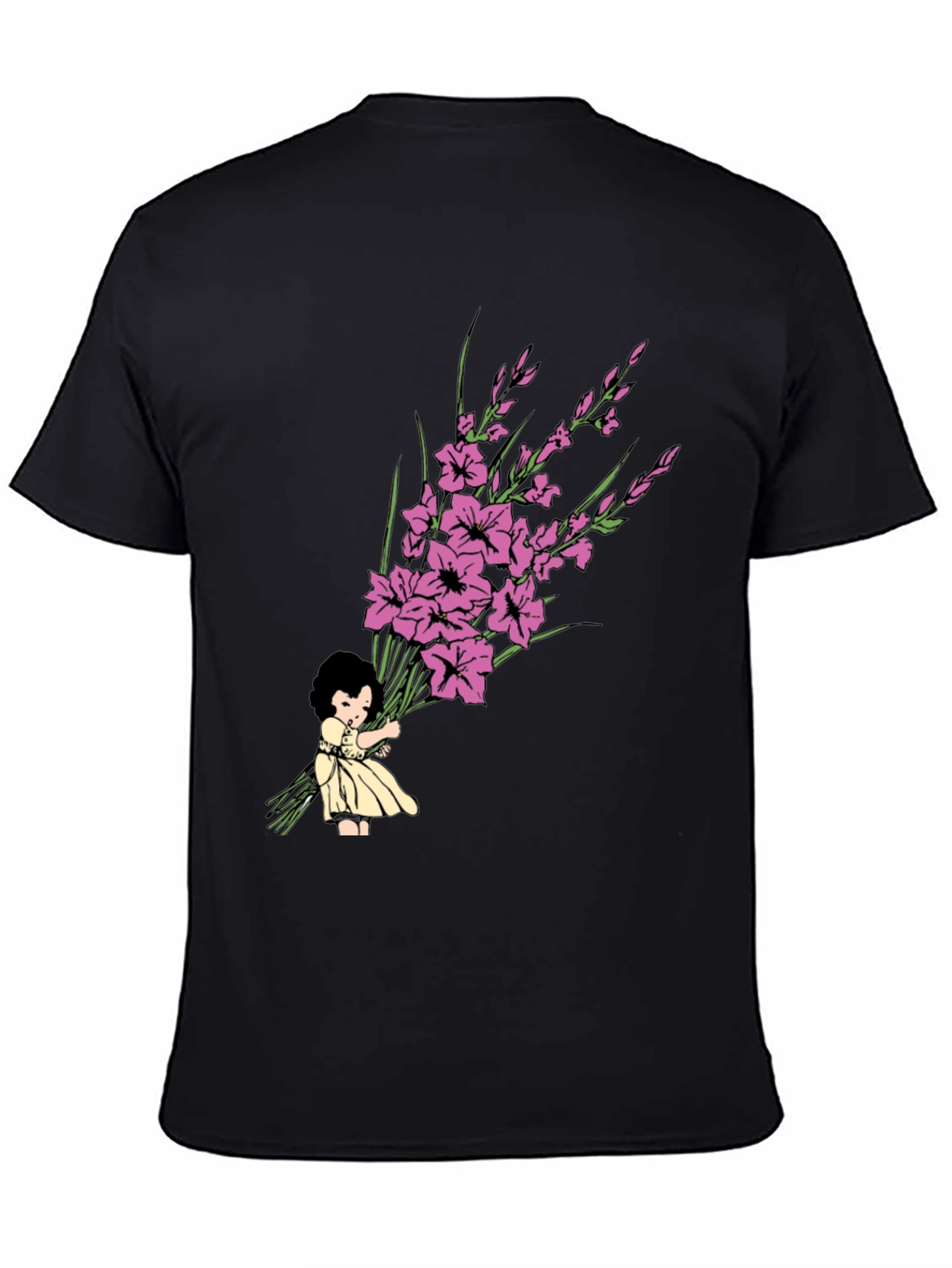 Girl Holding Flower Bouquet Graphic Tee - 4
